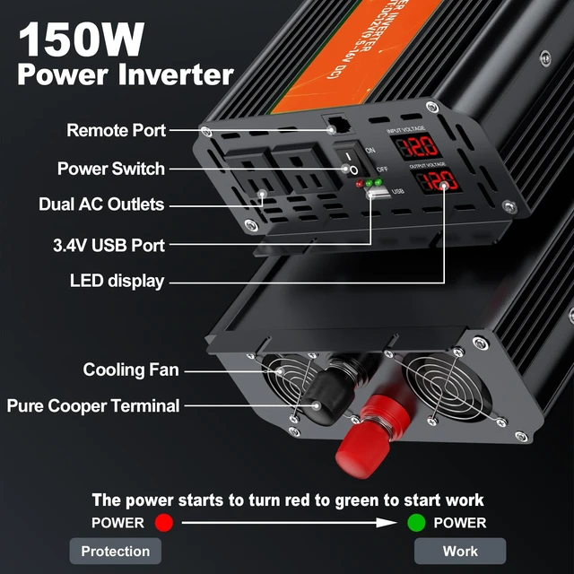 Alt view image 3 of 5 - 3000W Power Inverter 12V DC to 110V/120V AC Converter, 6000W Peak