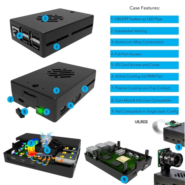 Alt view image 4 of 4 - Vilros Basic Starter Kit for Raspberry Pi 5 with Dual Passive and Active Cooling Case-Includes Pi 5 Board, Case, Power Supply, 32GB Preloaded SD Card, HDMI Adapter & More (1GB, Black)
