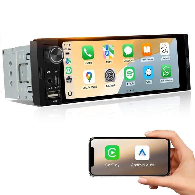 Main image of Single DIN Car Radio Stereo, Wireless CarPlay & Android Auto