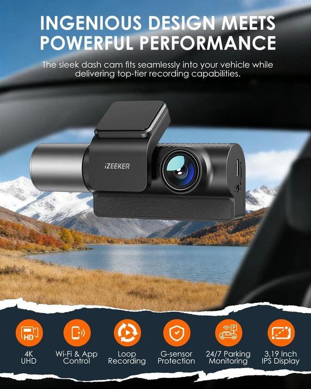 Alt view image 2 of 5 - iZEEKER 4K Dash Cam Front and Rear Inside, 3 Channel Dash Camera for Cars