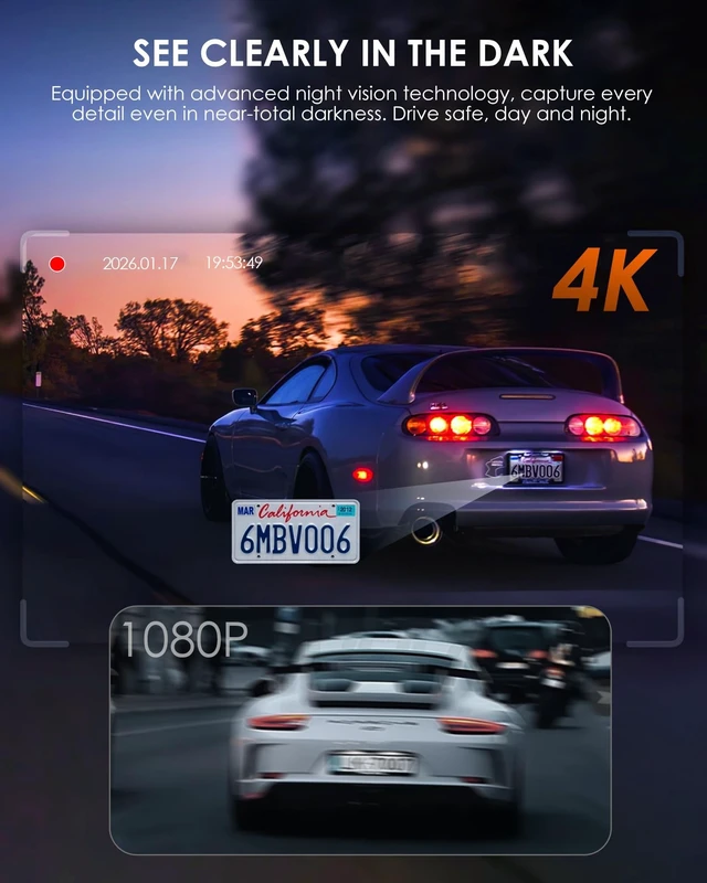 Alt view image 5 of 5 - iZEEKER 4K Dash Cam Front and Rear Inside, 3 Channel Dash Camera for Cars