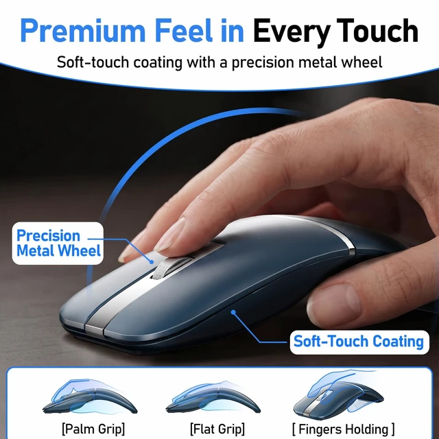 Alt view image 2 of 5 - Taimousetvs M9 Bluetooth Travel Mouse, 2.4 GHz, USB Receiver, Blue