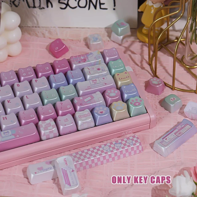 Alt view image 2 of 5 - TYRIXKI PBT Keycaps-Cat Keycaps,129 Keys Metallic Paint Finish Cute Keycap
