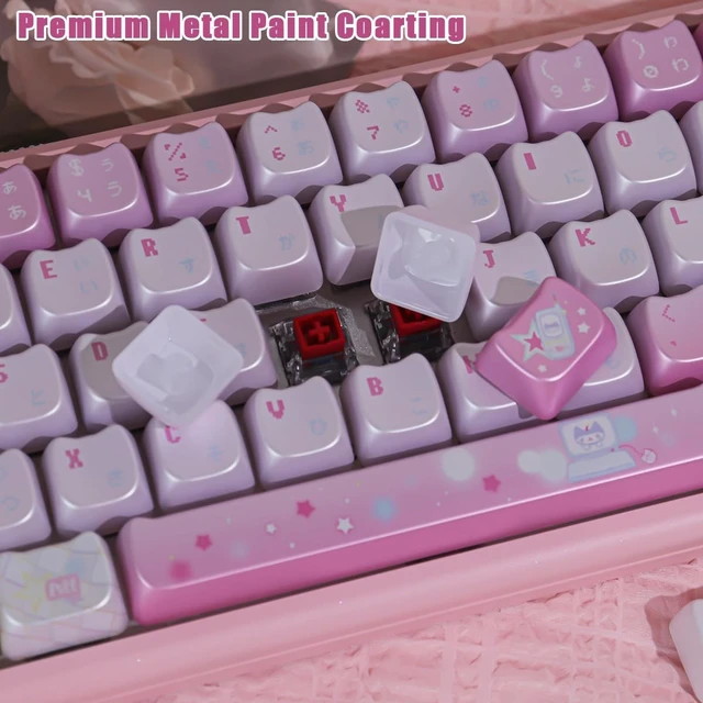 Alt view image 4 of 5 - TYRIXKI PBT Keycaps-Cat Keycaps,129 Keys Metallic Paint Finish Cute Keycap