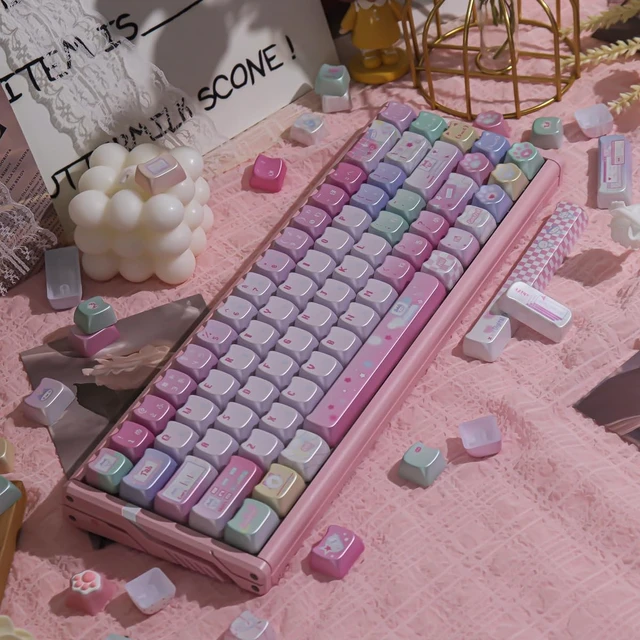 Alt view image 5 of 5 - TYRIXKI PBT Keycaps-Cat Keycaps,129 Keys Metallic Paint Finish Cute Keycap