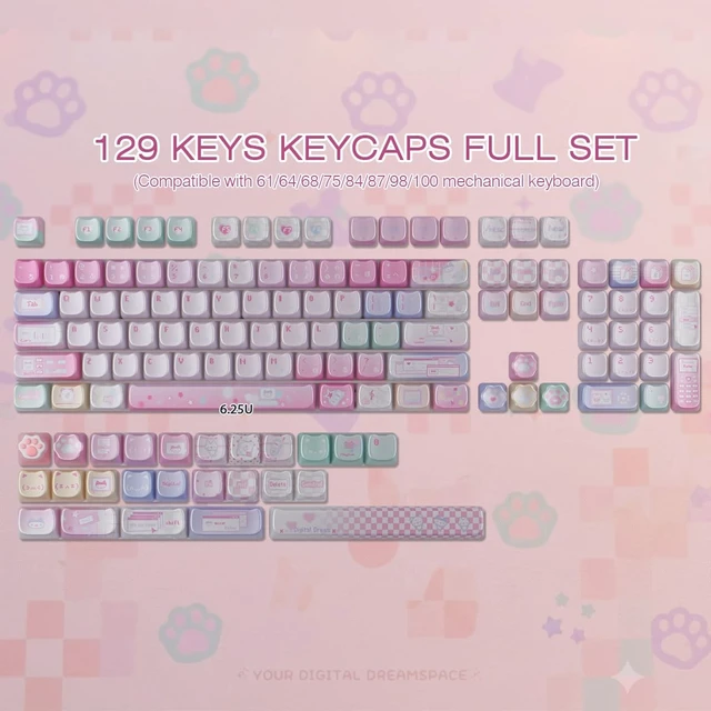 Alt view image 3 of 5 - TYRIXKI PBT Keycaps-Cat Keycaps,129 Keys Metallic Paint Finish Cute Keycap