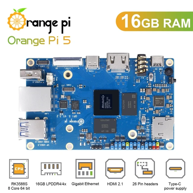 Alt view image 2 of 5 - Orange Pi 5 4GB/8GB/16GB LPDDR4/4X Rockchip RK3588S 8-Core 64 Bit Single Board Computer, Development Board Run Orange Pi/Linux/Ubuntu/Debian/Android OS (16GB+Power Supply)