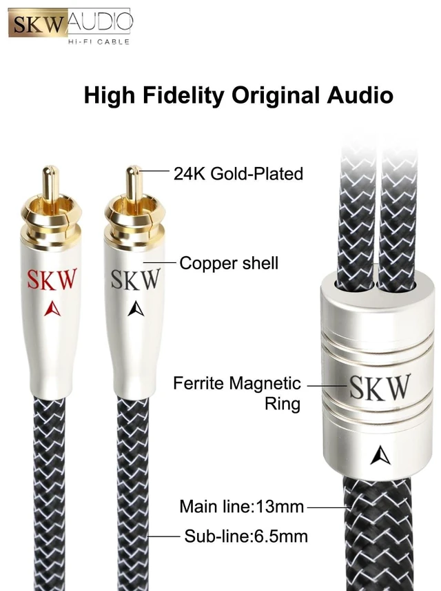 Alt view image 3 of 5 - SKW High-End WG Series 2RCA Interconnect Cable (6.5ft/2m) - Premium Audiophile Male to Male Audio Cable for Hi-Fi Systems