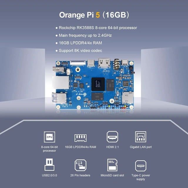 Alt view image 3 of 5 - Orange Pi 5 4GB/8GB/16GB LPDDR4/4X Rockchip RK3588S 8-Core 64 Bit Single Board Computer, Development Board Run Orange Pi/Linux/Ubuntu/Debian/Android OS (16GB+Power Supply)