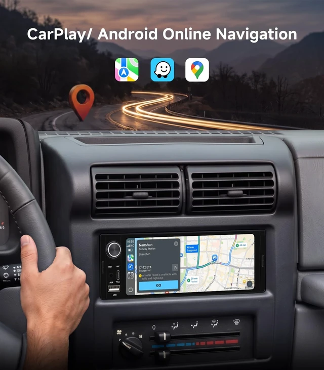 Alt view image 4 of 5 - Single DIN Car Radio Stereo, Wireless CarPlay & Android Auto