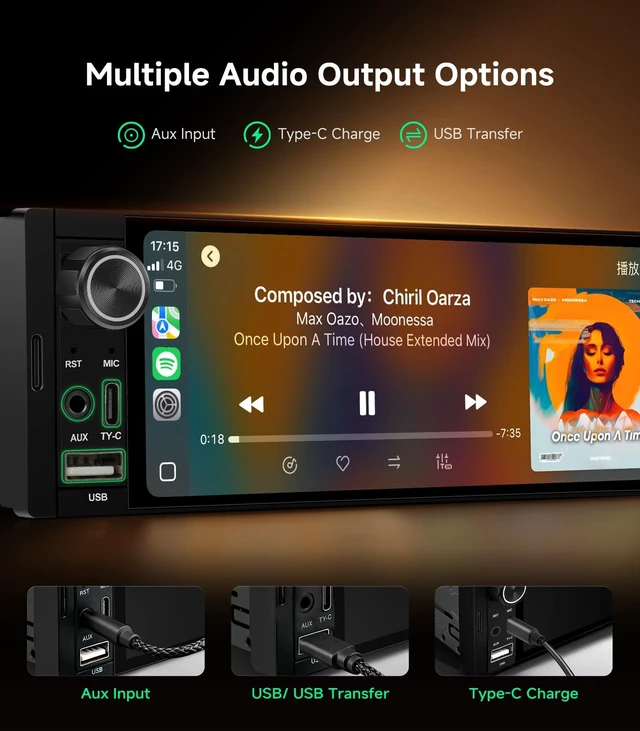 Alt view image 5 of 5 - Single DIN Car Radio Stereo, Wireless CarPlay & Android Auto