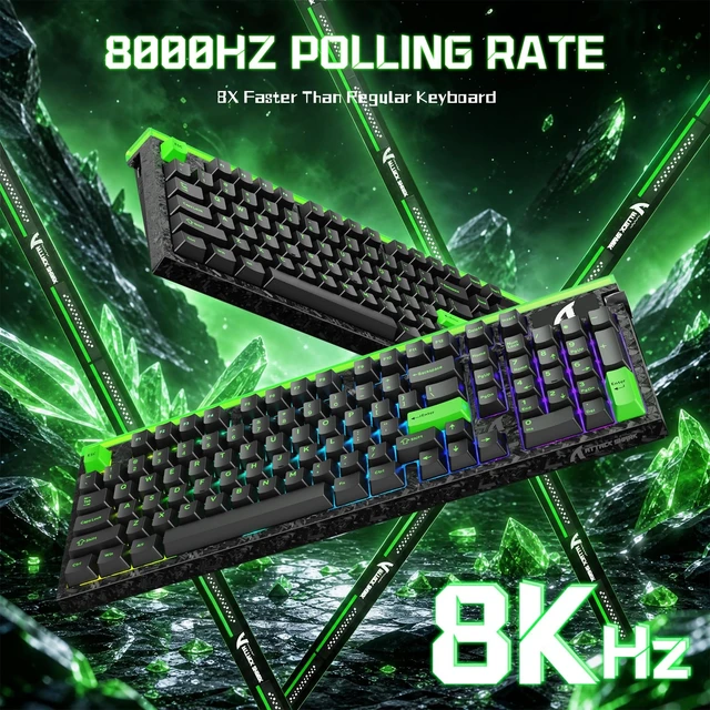 Alt view image 3 of 5 - ATTACK SHARK R98HE Wired RT 8K Mechanical RGB Gaming Keyboard-Black Green