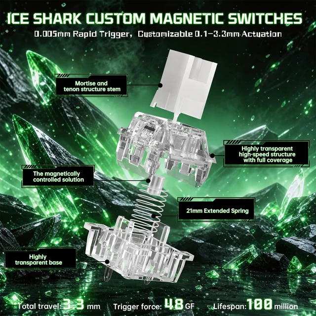 Alt view image 5 of 5 - ATTACK SHARK R98HE Wired RT 8K Mechanical RGB Gaming Keyboard-Black Green