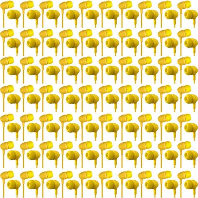 Main image of Macarrie 200 Pack Earbuds Bulk Headphones 3.5 mm Classroom, Yellow