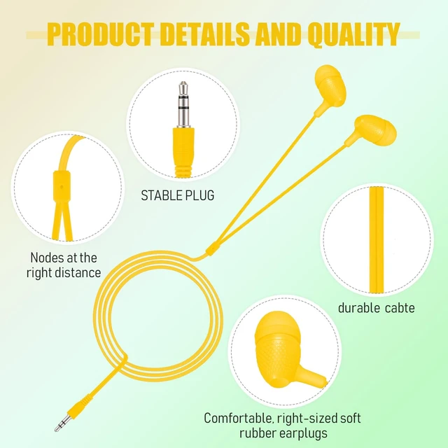 Alt view image 3 of 5 - Macarrie 200 Pack Earbuds Bulk Headphones 3.5 mm Classroom, Yellow
