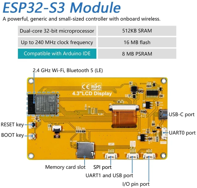 Alt view image 3 of 5 - FREENOVE ESP32 Display ESP32-S3 CYD 4.3" 800x480 IPS Capacitive Touchscreen
