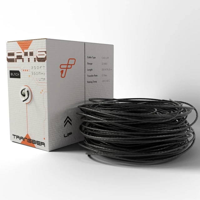 Alt view image 2 of 4 - Transber, CAT6 250ft Ethernet Cable Solid UTP Up to 10Gbps 550Mhz 23AWG 4x2 Pair Bulk Cable Network PoE++/4PPoE LAN Wire 500-feet Easy Pull Box (Black)