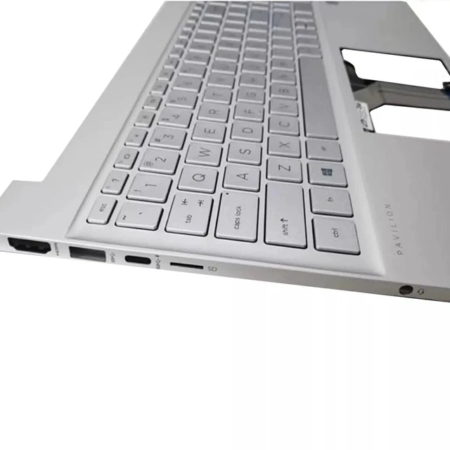 Alt view image 3 of 5 - New Replacement for HP Pavilion 15-EG 15-EH 15T-EG 15Z-EH 15-EG3 Series Laptop Palmrest Upper Case with Backlit Keyboard FRP with FP Hole & SD Card Slot Assembly Part M08910-001 Silver