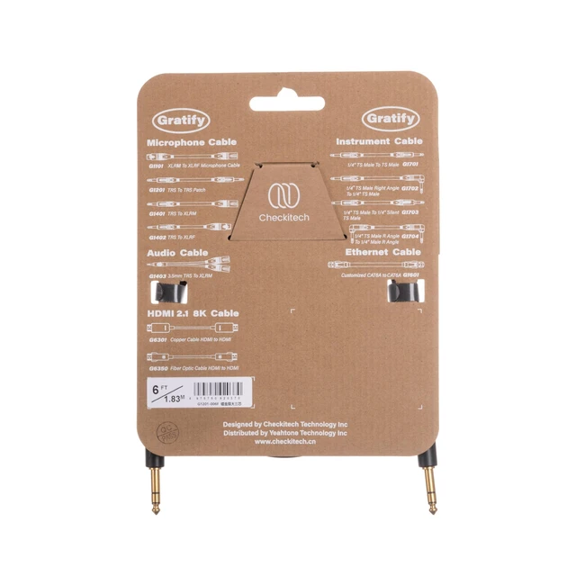 Alt view image 2 of 5 - Checkitech Gratify G1201 Gold TRS-TRS Balanced 1/4-inch TRS Male to 1/4-inch TRS Male Patch Cable. Pofessional Grade, Black. (3 Foot)