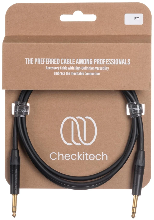 Main image of Checkitech Gratify G1201 Gold TRS-TRS Balanced 1/4-inch TRS Male to 1/4-inch TRS Male Patch Cable. Pofessional Grade, Black. (3 Foot)