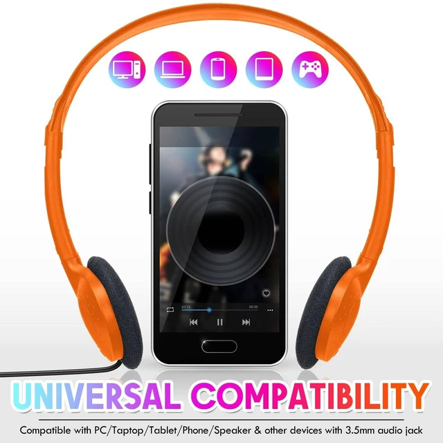 Alt view image 4 of 5 - Frienda 48 Pack Headphones for Classroom,Classic,Blue, Orange, Pink, Yellow