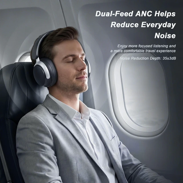 Alt view image 3 of 5 - VoKinroad Noise Cancelling Headphones: Dual-Feed ANC, 80H Battery