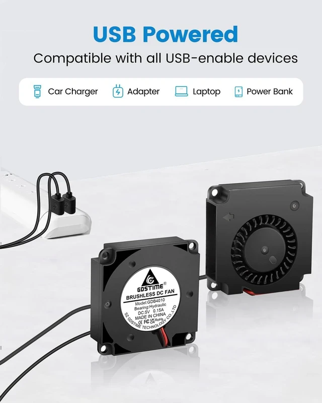 Alt view image 2 of 5 - GDSTIME 40mm USB Blower Fan with 3 Speed Control, DC 5V Powered, 2-Pack