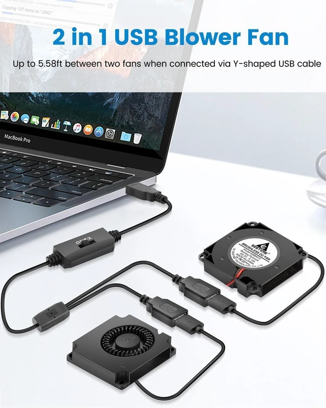 Alt view image 4 of 5 - GDSTIME 40mm USB Blower Fan with 3 Speed Control, DC 5V Powered, 2-Pack
