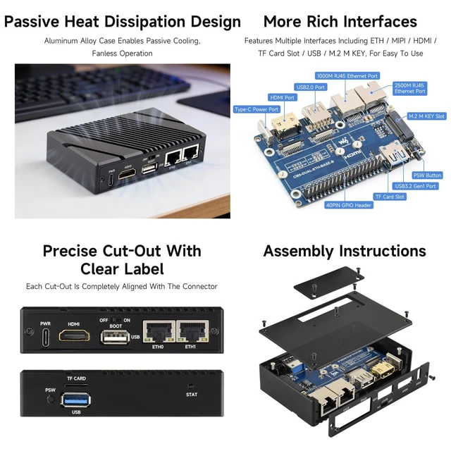 Alt view image 5 of 5 - Waveshare Gigabit / 2.5G Dual Ethernet Mini-Computer (B), Compatible with Pi CM5, Dual RJ45 Ethernet Ports, Supports 4K Display Output and Dual MIPI Interfaces, Onboard 40Pin GPIO Header