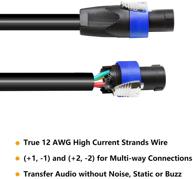 Alt view image 2 of 5 - HBU 20 Feet 1-Pack Speakon Cable - 4 Wire Type Speak-ON Male to Bare Cables