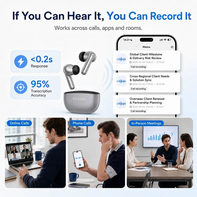 Alt view image 3 of 5 - Kieslect AI NotePods 10S Wireless Earbuds with AI Recording, Transcription & 144-Language Translation, Bluetooth 6.0, 30dB Hybrid ANC, 4-Mic ENC, 30H Battery, IPX5 for Calls, Meetings & Travel