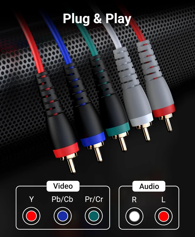 Alt view image 4 of 5 - BlueRigger Component Video Cable with Audio (10FT, RCA- 5 Cable, Supports 1080i) - Compatible with DVD Players, VCR, Camcorder, Projector