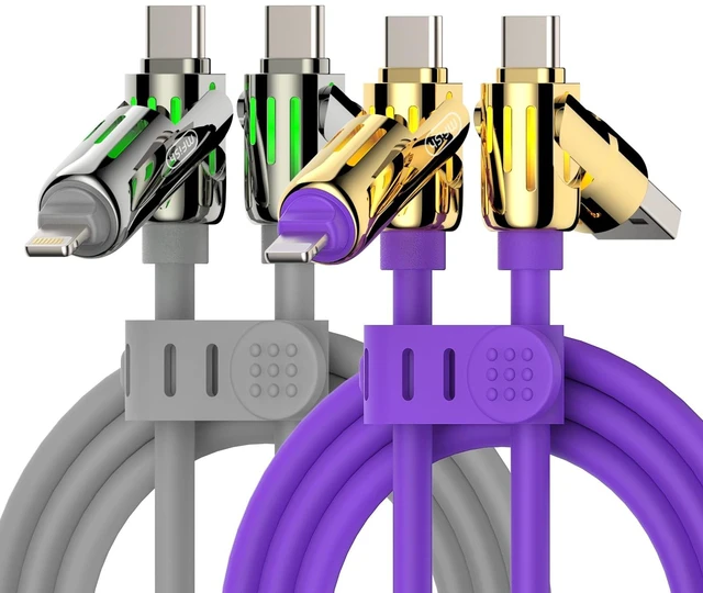 Alt view image 2 of 5 - MFish 2-Pack 240W 4-in-1 Multi Charging Cable, Grey+Purple, 6.6FT