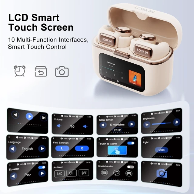 Alt view image 2 of 5 - LOBKIN Open Ear Earbuds Clip On Headphones Wireless Bluetooth 5.4 Adaptive Comfortable Clip On Ear Buds with Mic,4GB Storage Lightweight IPX5 Waterproof LED Touchscreen Display Fit Sports(White