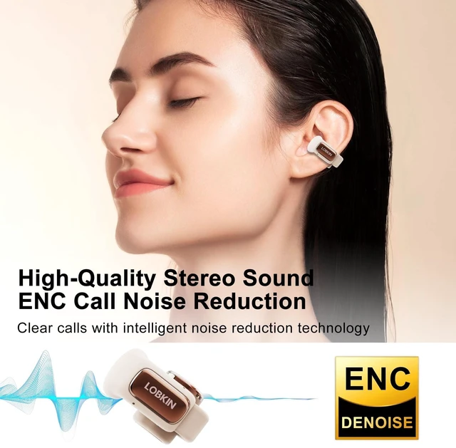Alt view image 3 of 5 - LOBKIN Open Ear Earbuds Clip On Headphones Wireless Bluetooth 5.4 Adaptive Comfortable Clip On Ear Buds with Mic,4GB Storage Lightweight IPX5 Waterproof LED Touchscreen Display Fit Sports(White