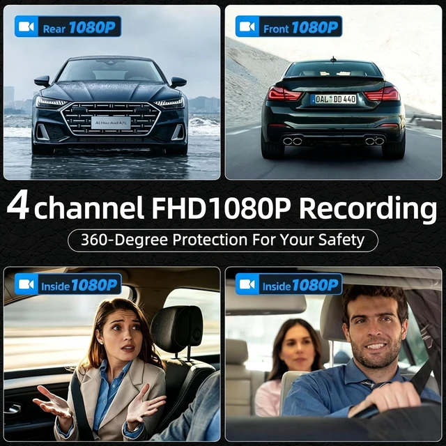 Alt view image 3 of 5 - 4-Channel Mirror Dash Cam, 12" IPS Touch, 5.8GHz WiFi GPS, 64GB SD Card