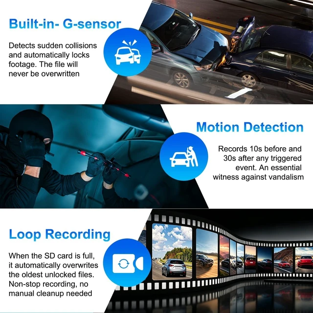 Alt view image 5 of 5 - 4-Channel Mirror Dash Cam, 12" IPS Touch, 5.8GHz WiFi GPS, 64GB SD Card