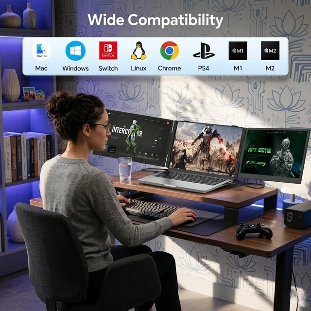 Alt view image 2 of 5 - Leudaich 14'' Laptop Screen Extender, Portable Dual Monitor FHD 1080P IPS, Ultra-Slim Travel Monitor for 13-17" Laptops, Laptop Extender Work with Mac/Windows