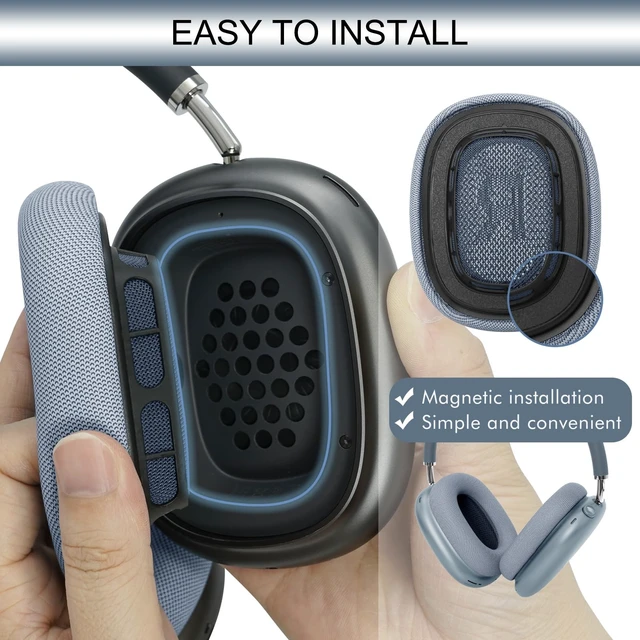 Alt view image 3 of 5 - GEVO Upgraded Ear Cushions Replacement Earpads for AirPods Max 1 & 2 Headphones, Protein Leather Ear Pads Ear Covers Cups with Memory Foam and Magnet for AirPods Max 1 & 2 (Blue)