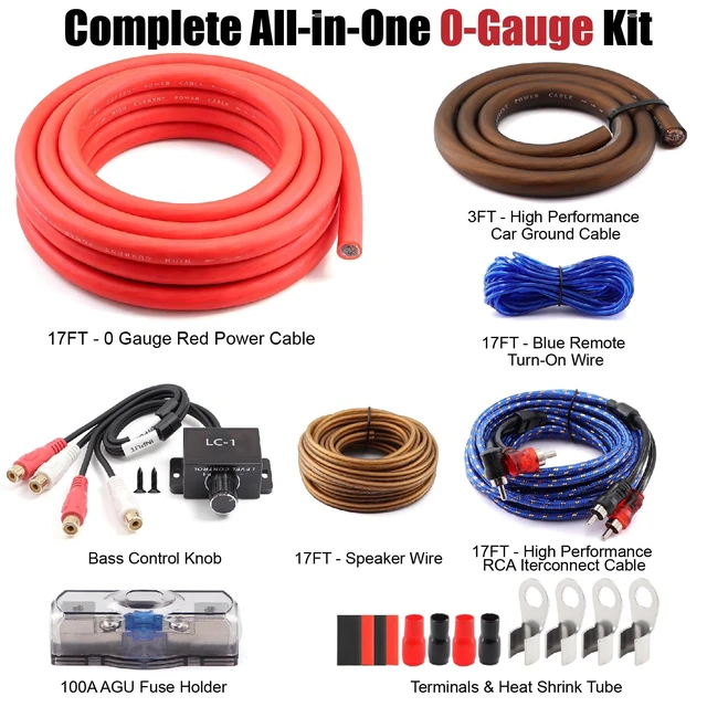 Alt view image 3 of 5 - 0 Gauge Car Audio Amp Wiring Kit 3000W with LC-1 Bass Knob for Car Audio