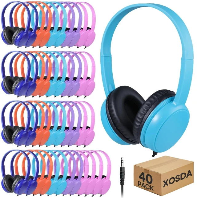 Main image of XOSDA 40 Pack Bulk Headphones for Classroom School Student Kids, Wholesale On Ear Durable Wired Earphones for Class Sets Library Airplane Online Learning and Travel (LS30,40 Mixed)
