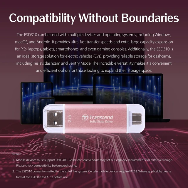 Alt view image 3 of 5 - Transcend 512GB ESD310 Dual Portable SSD 1050MB/s USB-A+C, Thumb Drive
