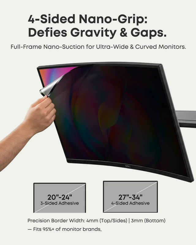 Alt view image 5 of 5 - infoWall 2-Pack 23.8 Inch Computer Privacy Screen Filter (21.1" 12.0") for 16:9 Curved & Flat Monitors Nano-Suction Bezel (Tape-Free Instant Install) Anti-Glare, Blue Light Blocking, Washable