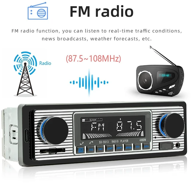 Alt view image 4 of 5 - Classic Single Din Car Radio with Bluetooth Car Stereo FM Radio Receiver