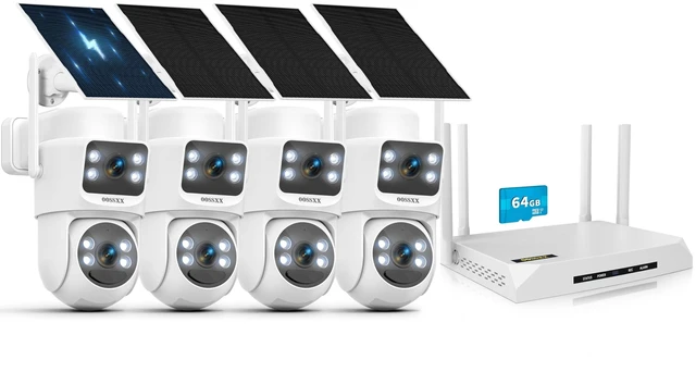 Main image of 4MP Dual Lens Solar Security Camera System Outdoor WiFi Cameras 4Pcs 64G