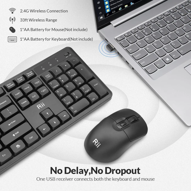 Alt view image 2 of 5 - Wireless Keyboard and Mouse Combo, 2.4G Full-Sized Silent Ergonomic Keyboard and Adjustable 5000 DPI Mouse, Wireless Keyboard Mouse Set for Computer, Laptop, PC, Mac, Windows