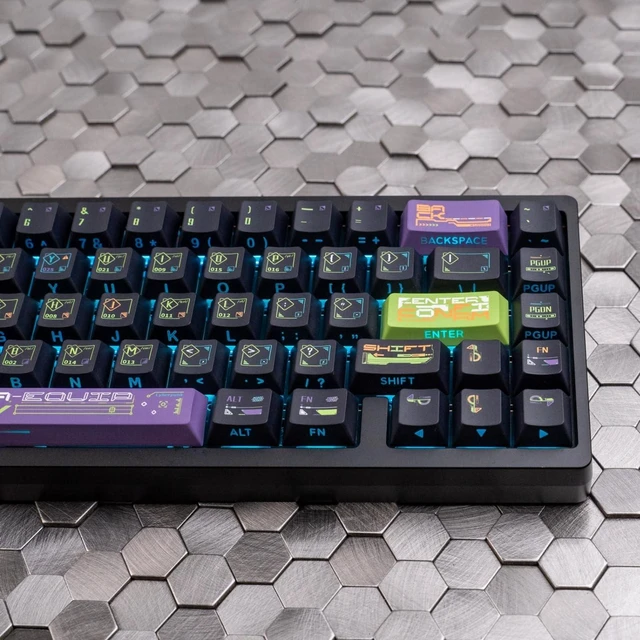 Alt view image 2 of 5 - ULTRAEQUIP PBT Keycap Set, Cyberpunk Style, Shine-Through Side Printed, Cherry Profile, 129 Keys, Dye Sub, for ISO ANSI 60 65 75 100 Percent Mechanical Keyboard