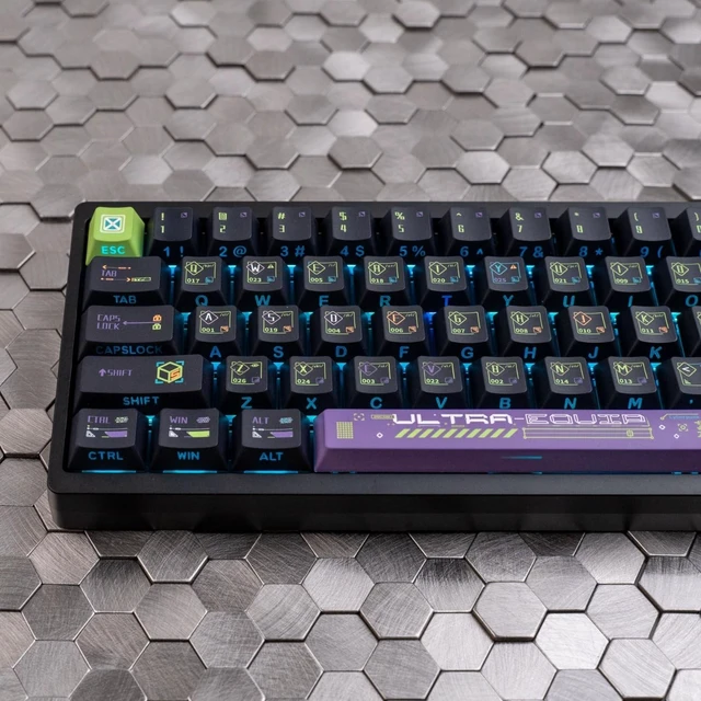 Main image of ULTRAEQUIP PBT Keycap Set, Cyberpunk Style, Shine-Through Side Printed, Cherry Profile, 129 Keys, Dye Sub, for ISO ANSI 60 65 75 100 Percent Mechanical Keyboard