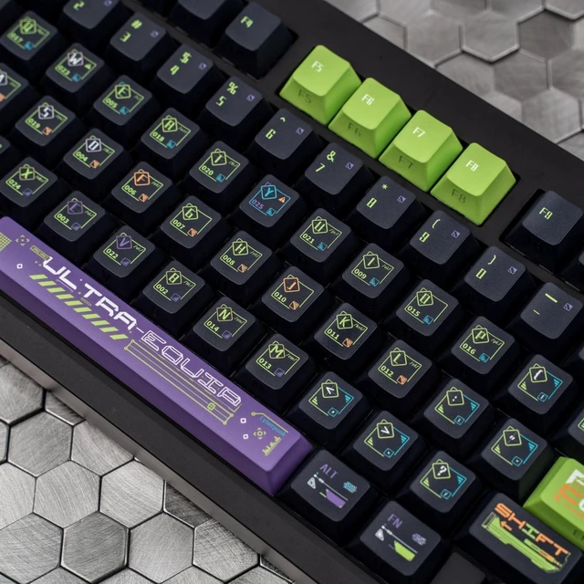 Alt view image 5 of 5 - ULTRAEQUIP PBT Keycap Set, Cyberpunk Style, Shine-Through Side Printed, Cherry Profile, 129 Keys, Dye Sub, for ISO ANSI 60 65 75 100 Percent Mechanical Keyboard