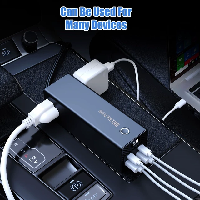 Alt view image 3 of 5 - HITRENDS 300W Car Power Inverter, DC 12V to AC 110V with 2 USB Ports, 2 Type-C Ports, and 2 AC Outlets for Car, Home, and Travel Use (Black)